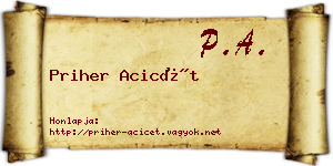 Priher Acicét névjegykártya